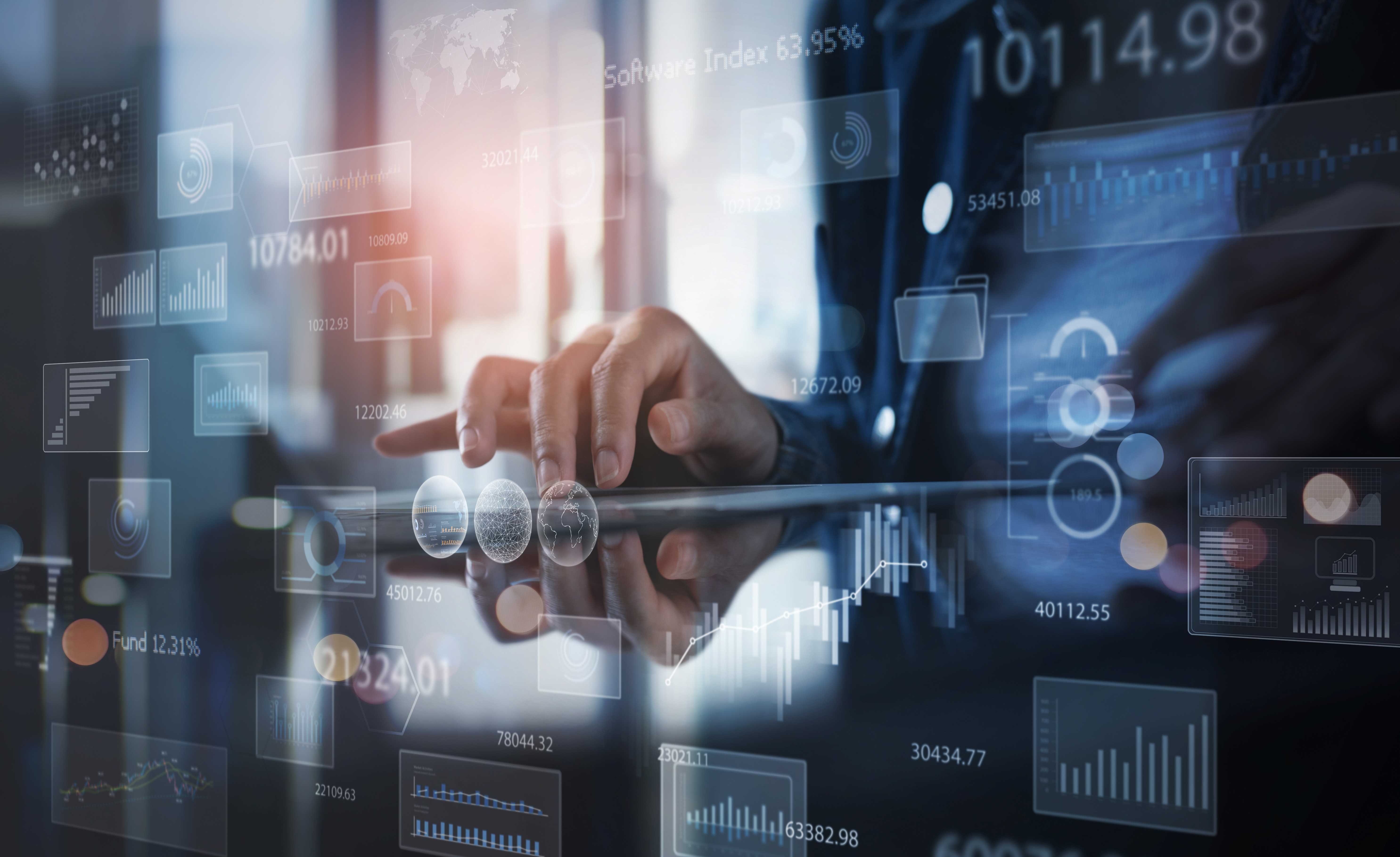 Person interacting with digital data visualizations