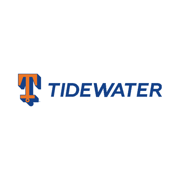 Tidewater logo with blue text and orange accents.