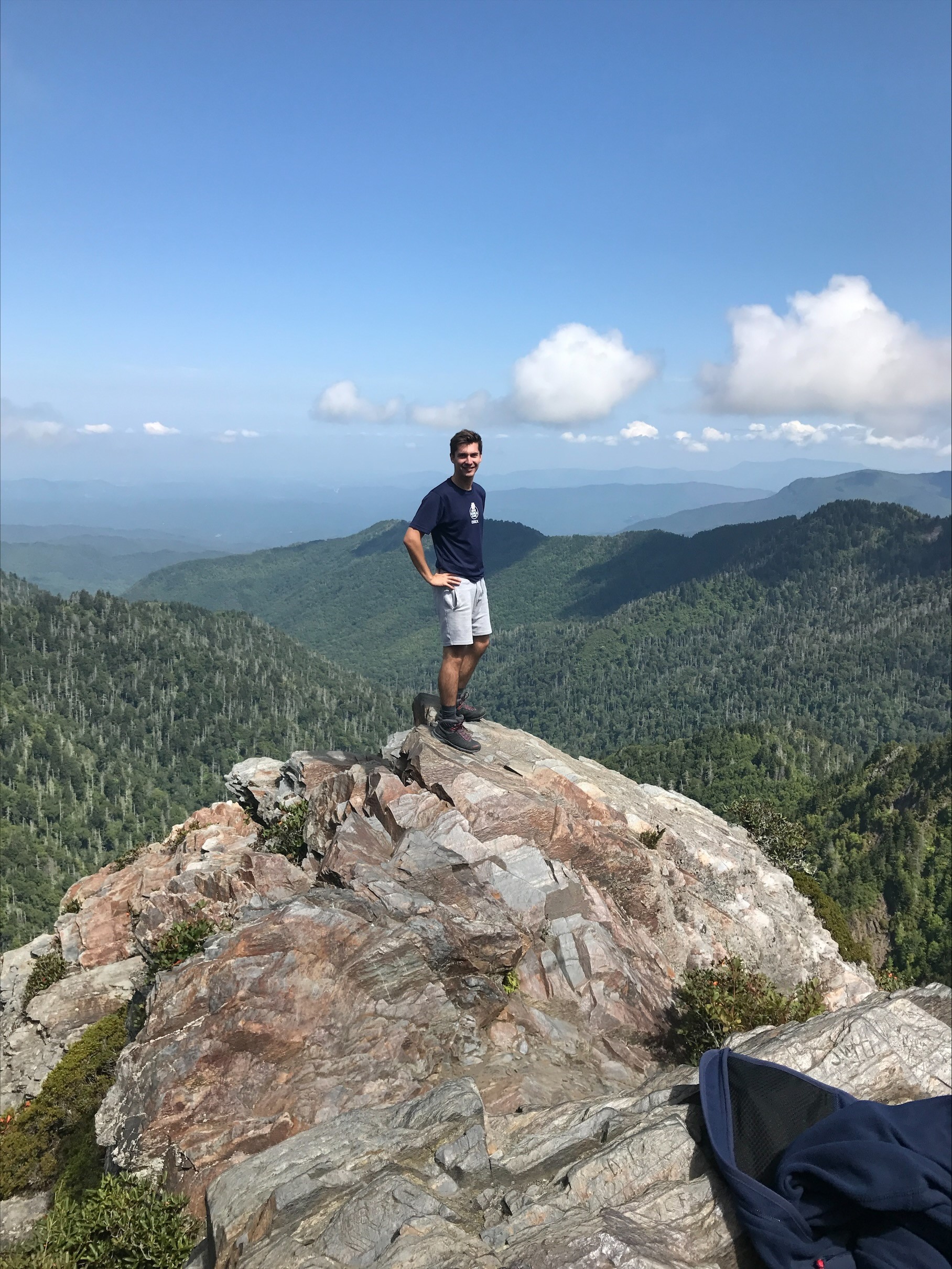 Sam climbing rocky mountains