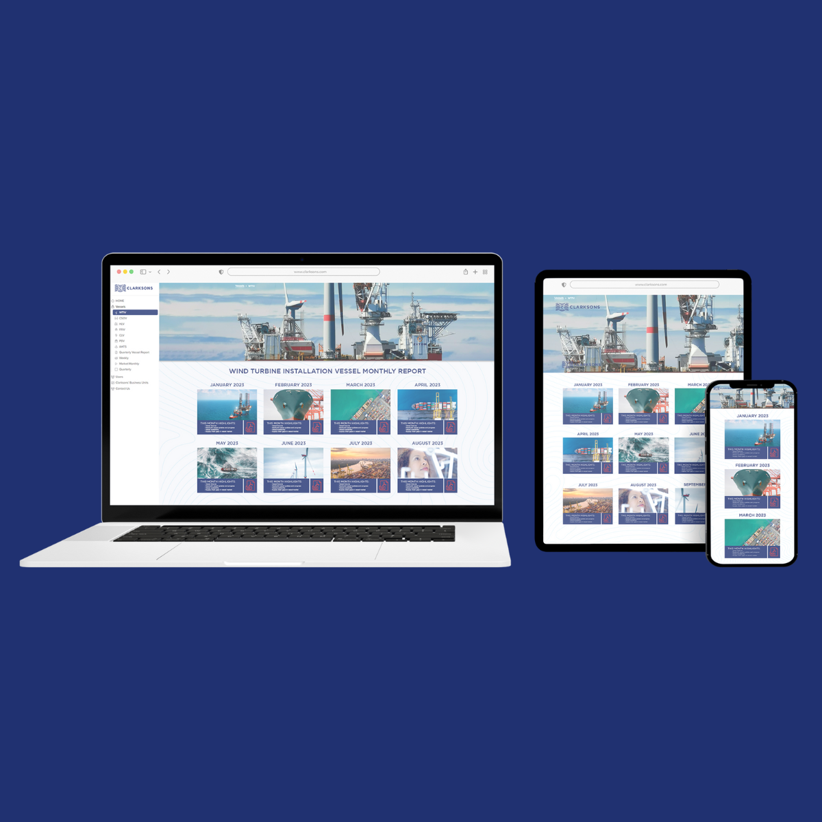 Devices displaying a wind turbine report webpage.