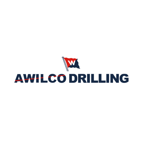 Logo of Awilco Drilling with a red and blue flag.