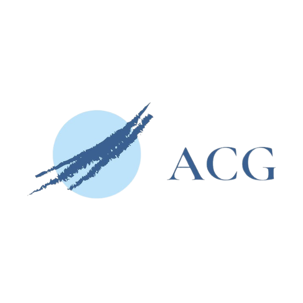 Circular blue logo with a stylised swoosh and "ACG" letters.